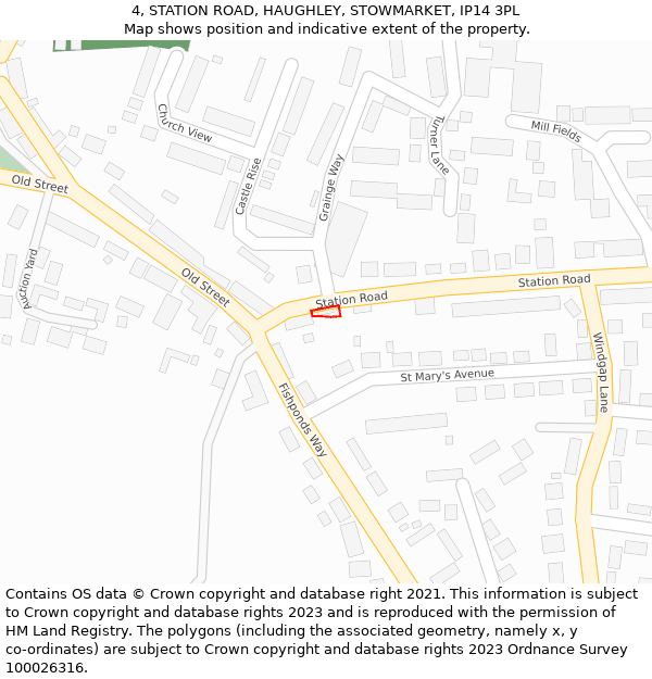 4, STATION ROAD, HAUGHLEY, STOWMARKET, IP14 3PL: Location map and indicative extent of plot