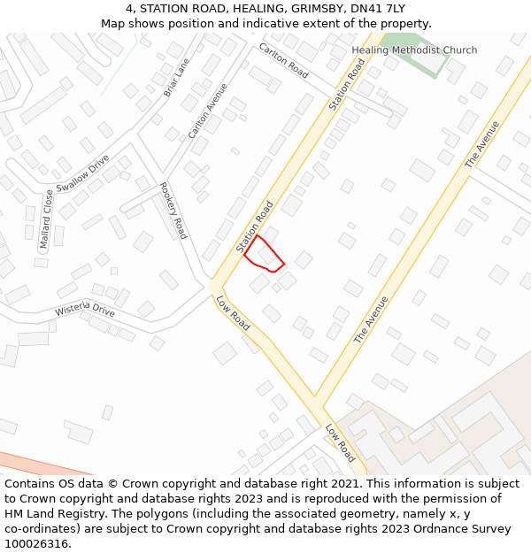 4, STATION ROAD, HEALING, GRIMSBY, DN41 7LY: Location map and indicative extent of plot