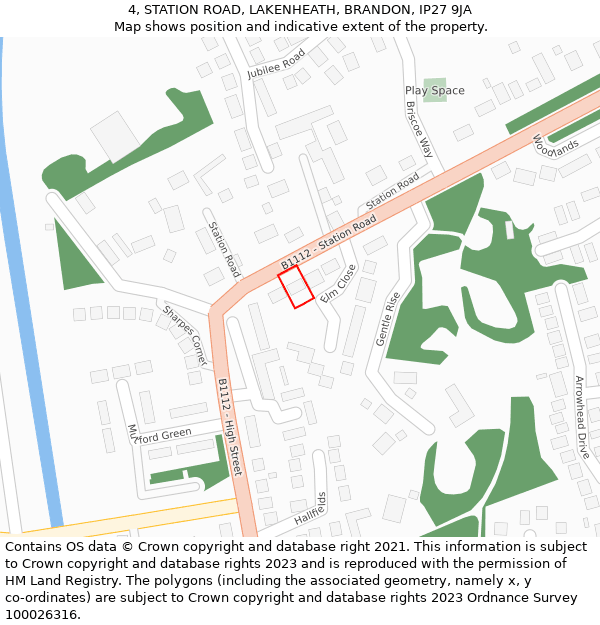 4, STATION ROAD, LAKENHEATH, BRANDON, IP27 9JA: Location map and indicative extent of plot