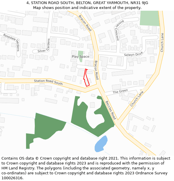 4, STATION ROAD SOUTH, BELTON, GREAT YARMOUTH, NR31 9JG: Location map and indicative extent of plot