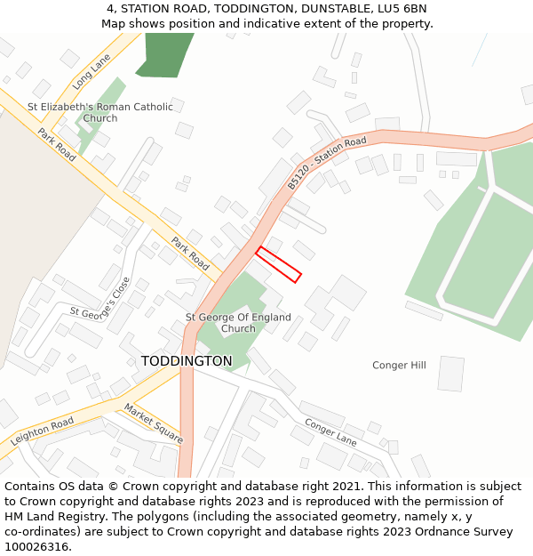 4, STATION ROAD, TODDINGTON, DUNSTABLE, LU5 6BN: Location map and indicative extent of plot