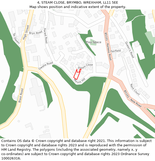4, STEAM CLOSE, BRYMBO, WREXHAM, LL11 5EE: Location map and indicative extent of plot