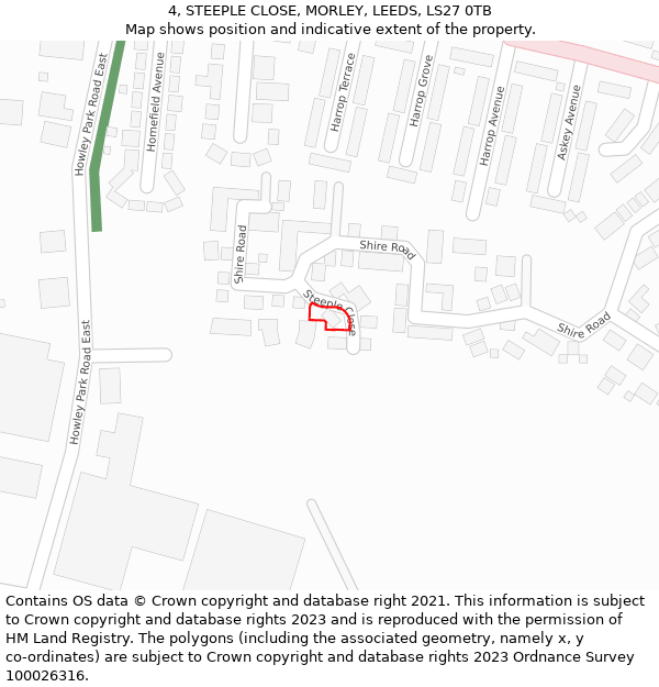 4, STEEPLE CLOSE, MORLEY, LEEDS, LS27 0TB: Location map and indicative extent of plot