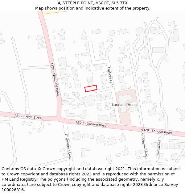 4, STEEPLE POINT, ASCOT, SL5 7TX: Location map and indicative extent of plot