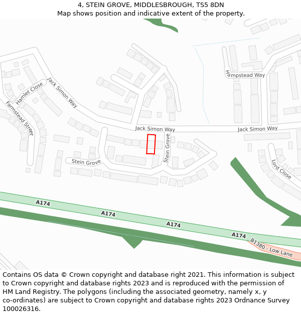 4, STEIN GROVE, MIDDLESBROUGH, TS5 8DN: Location map and indicative extent of plot