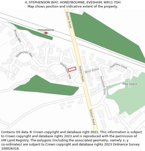 4, STEPHENSON WAY, HONEYBOURNE, EVESHAM, WR11 7GH: Location map and indicative extent of plot