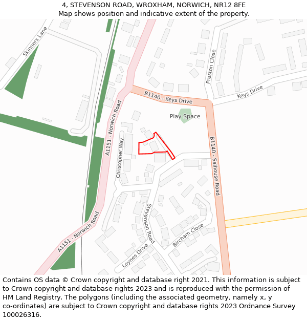 4, STEVENSON ROAD, WROXHAM, NORWICH, NR12 8FE: Location map and indicative extent of plot