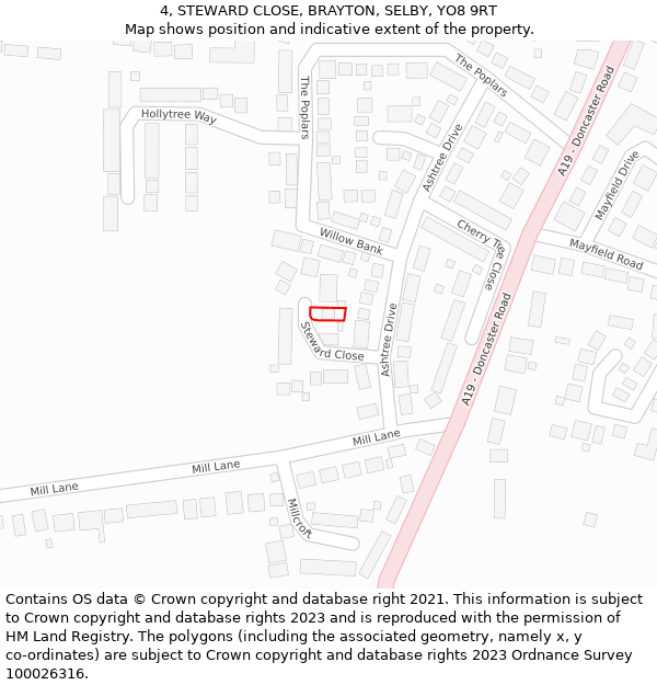 4, STEWARD CLOSE, BRAYTON, SELBY, YO8 9RT: Location map and indicative extent of plot