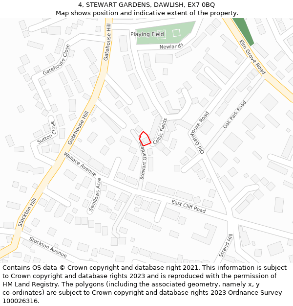 4, STEWART GARDENS, DAWLISH, EX7 0BQ: Location map and indicative extent of plot