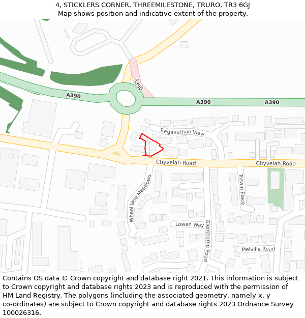 4, STICKLERS CORNER, THREEMILESTONE, TRURO, TR3 6GJ: Location map and indicative extent of plot