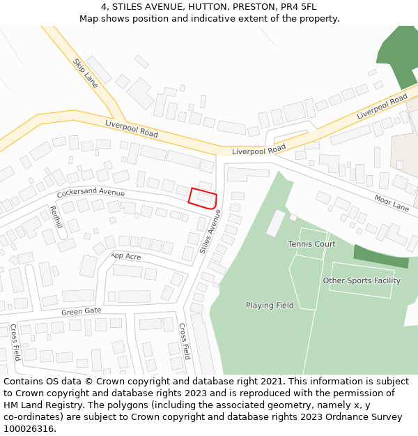 4, STILES AVENUE, HUTTON, PRESTON, PR4 5FL: Location map and indicative extent of plot