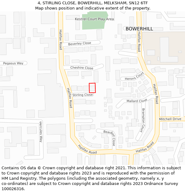 4, STIRLING CLOSE, BOWERHILL, MELKSHAM, SN12 6TF: Location map and indicative extent of plot