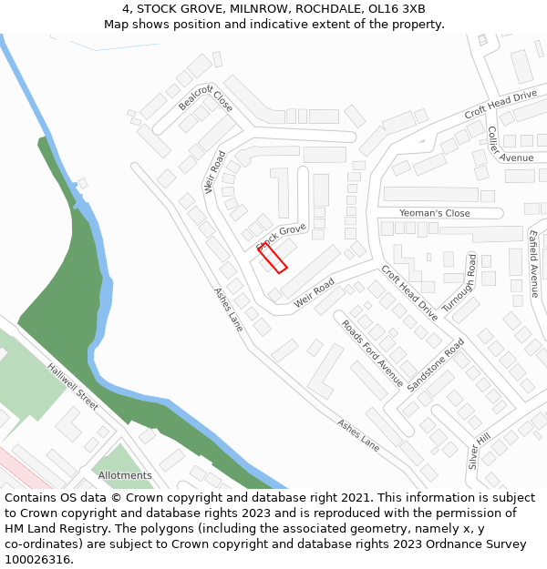 4, STOCK GROVE, MILNROW, ROCHDALE, OL16 3XB: Location map and indicative extent of plot