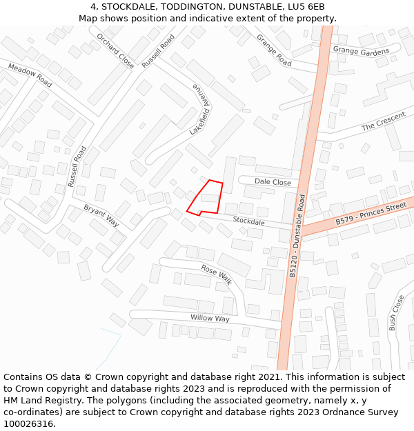 4, STOCKDALE, TODDINGTON, DUNSTABLE, LU5 6EB: Location map and indicative extent of plot