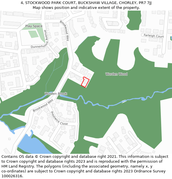 4, STOCKWOOD PARK COURT, BUCKSHAW VILLAGE, CHORLEY, PR7 7JJ: Location map and indicative extent of plot