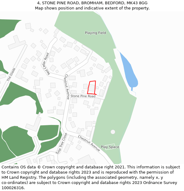 4, STONE PINE ROAD, BROMHAM, BEDFORD, MK43 8GG: Location map and indicative extent of plot