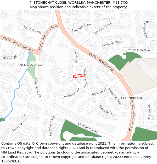 4, STONECHAT CLOSE, WORSLEY, MANCHESTER, M28 7XQ: Location map and indicative extent of plot