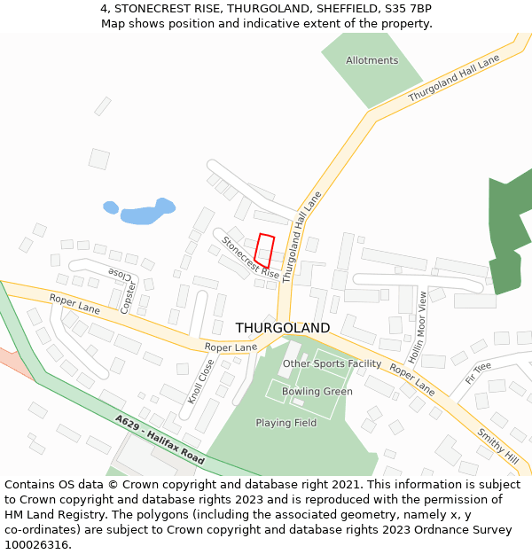 4, STONECREST RISE, THURGOLAND, SHEFFIELD, S35 7BP: Location map and indicative extent of plot