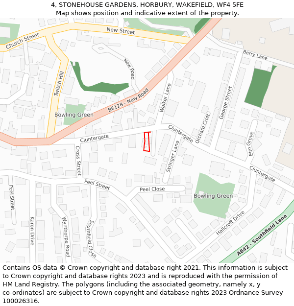 4, STONEHOUSE GARDENS, HORBURY, WAKEFIELD, WF4 5FE: Location map and indicative extent of plot