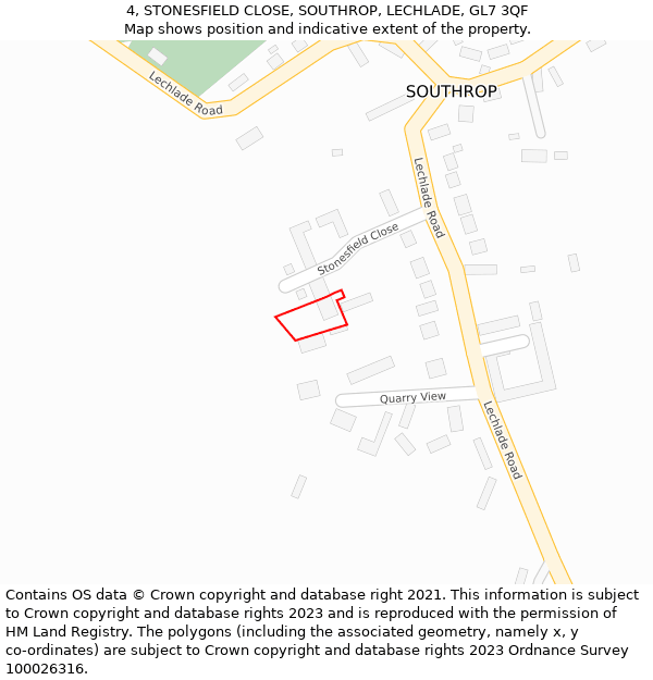 4, STONESFIELD CLOSE, SOUTHROP, LECHLADE, GL7 3QF: Location map and indicative extent of plot