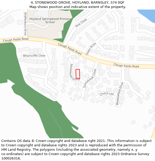 4, STONEWOOD GROVE, HOYLAND, BARNSLEY, S74 0QF: Location map and indicative extent of plot
