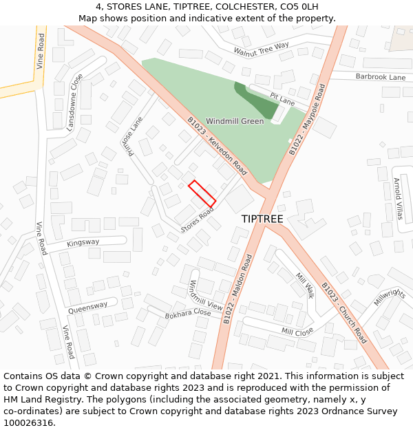 4, STORES LANE, TIPTREE, COLCHESTER, CO5 0LH: Location map and indicative extent of plot