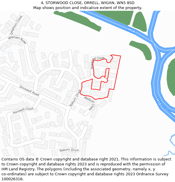 4, STORWOOD CLOSE, ORRELL, WIGAN, WN5 8SD: Location map and indicative extent of plot