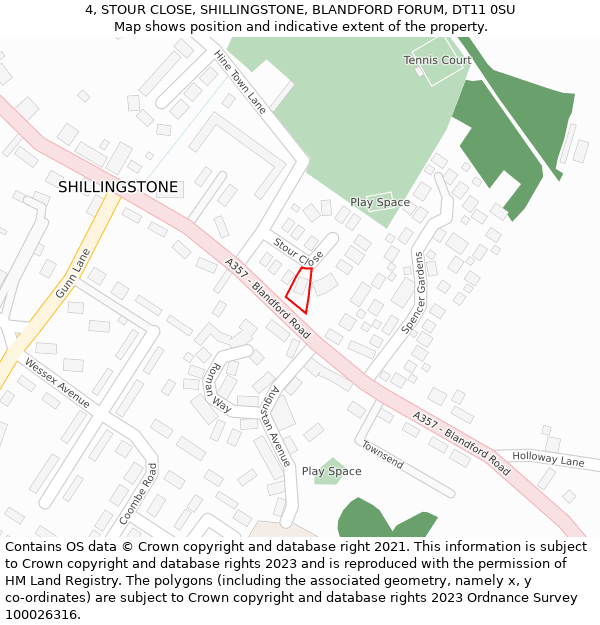 4, STOUR CLOSE, SHILLINGSTONE, BLANDFORD FORUM, DT11 0SU: Location map and indicative extent of plot