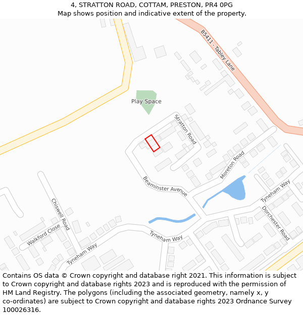 4, STRATTON ROAD, COTTAM, PRESTON, PR4 0PG: Location map and indicative extent of plot