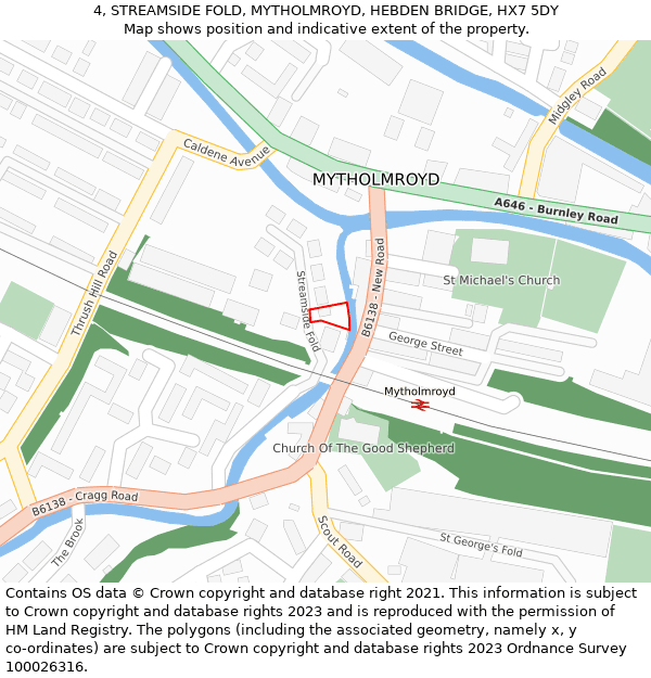 4, STREAMSIDE FOLD, MYTHOLMROYD, HEBDEN BRIDGE, HX7 5DY: Location map and indicative extent of plot