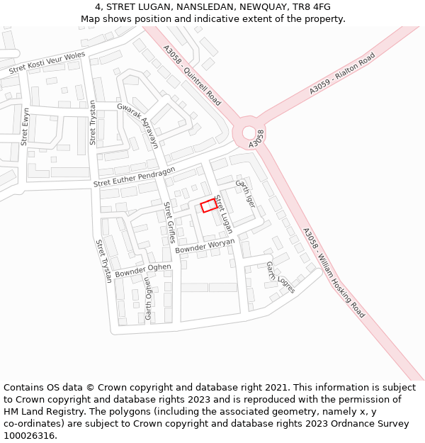 4, STRET LUGAN, NANSLEDAN, NEWQUAY, TR8 4FG: Location map and indicative extent of plot