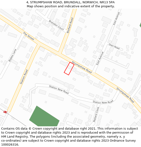 4, STRUMPSHAW ROAD, BRUNDALL, NORWICH, NR13 5PA: Location map and indicative extent of plot