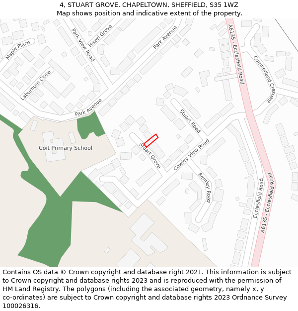 4, STUART GROVE, CHAPELTOWN, SHEFFIELD, S35 1WZ: Location map and indicative extent of plot