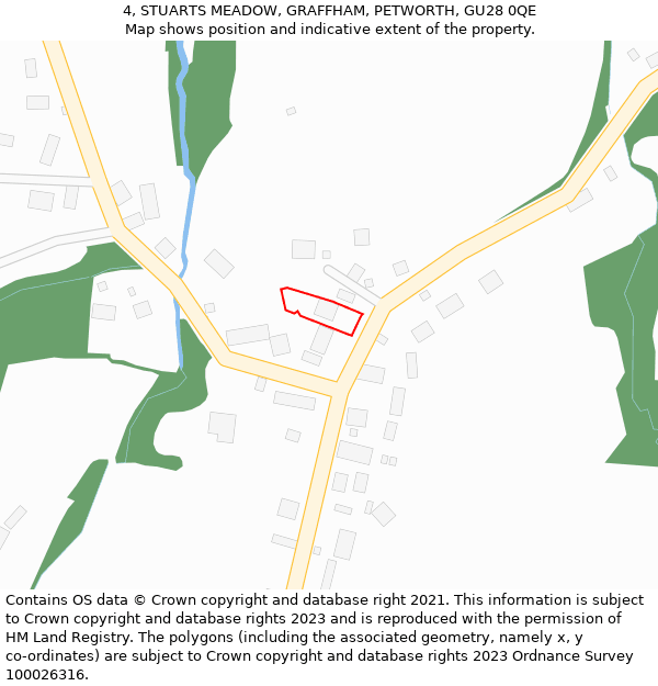 4, STUARTS MEADOW, GRAFFHAM, PETWORTH, GU28 0QE: Location map and indicative extent of plot