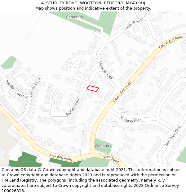 4, STUDLEY ROAD, WOOTTON, BEDFORD, MK43 9DJ: Location map and indicative extent of plot