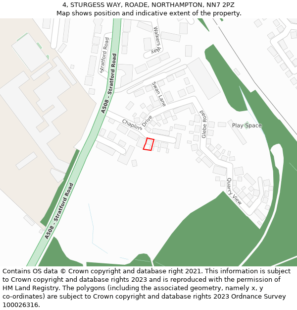 4, STURGESS WAY, ROADE, NORTHAMPTON, NN7 2PZ: Location map and indicative extent of plot