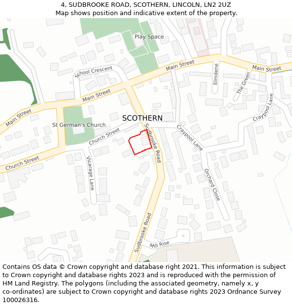 4, SUDBROOKE ROAD, SCOTHERN, LINCOLN, LN2 2UZ: Location map and indicative extent of plot