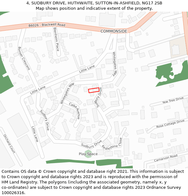 4, SUDBURY DRIVE, HUTHWAITE, SUTTON-IN-ASHFIELD, NG17 2SB: Location map and indicative extent of plot