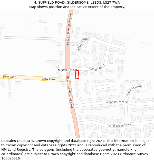 4, SUFFIELD ROAD, GILDERSOME, LEEDS, LS27 7WA: Location map and indicative extent of plot