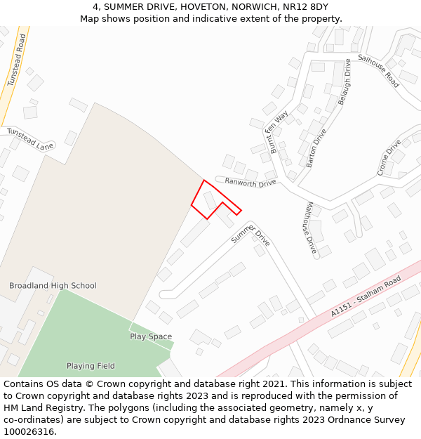 4, SUMMER DRIVE, HOVETON, NORWICH, NR12 8DY: Location map and indicative extent of plot