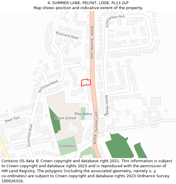 4, SUMMER LANE, PELYNT, LOOE, PL13 2LP: Location map and indicative extent of plot