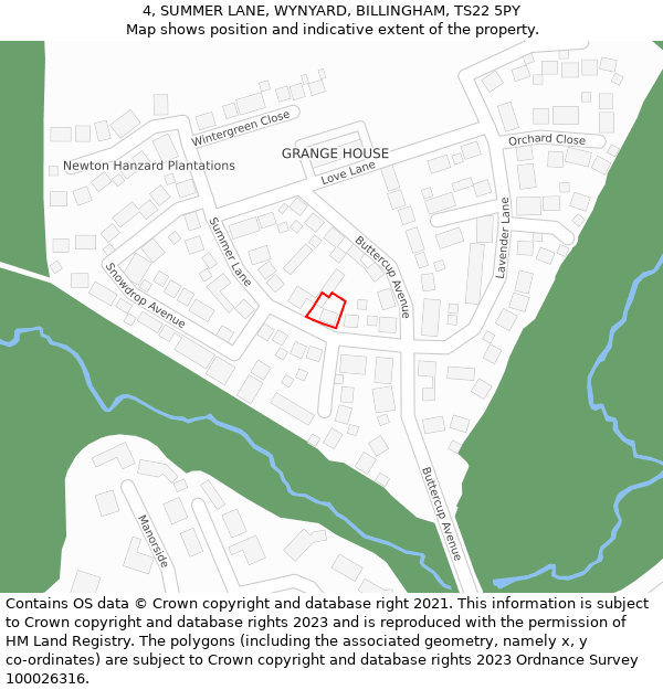 4, SUMMER LANE, WYNYARD, BILLINGHAM, TS22 5PY: Location map and indicative extent of plot