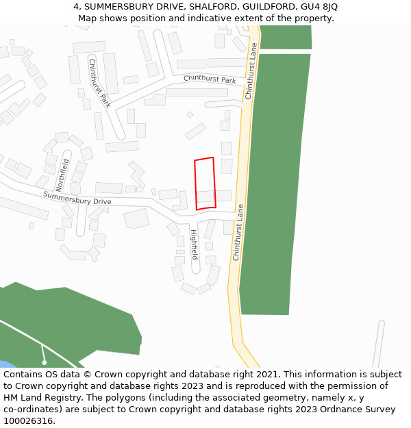 4, SUMMERSBURY DRIVE, SHALFORD, GUILDFORD, GU4 8JQ: Location map and indicative extent of plot