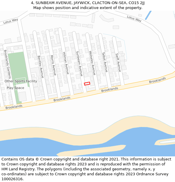 4, SUNBEAM AVENUE, JAYWICK, CLACTON-ON-SEA, CO15 2JJ: Location map and indicative extent of plot