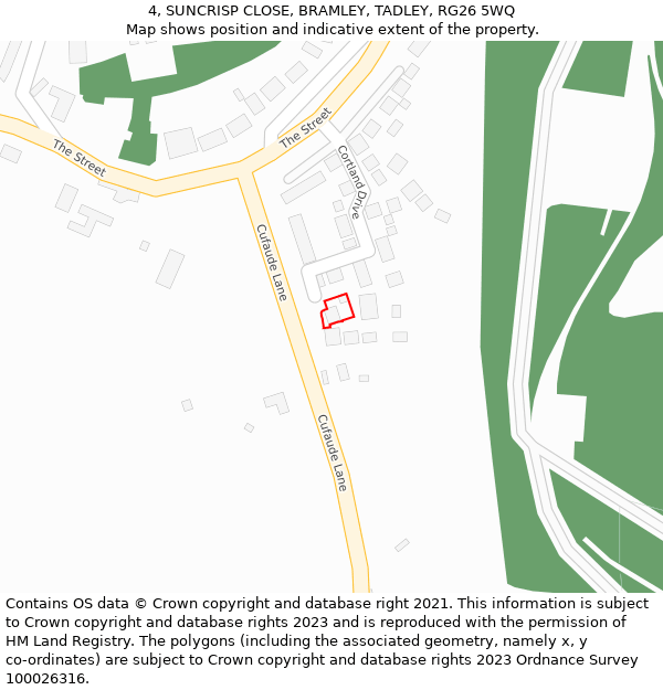 4, SUNCRISP CLOSE, BRAMLEY, TADLEY, RG26 5WQ: Location map and indicative extent of plot