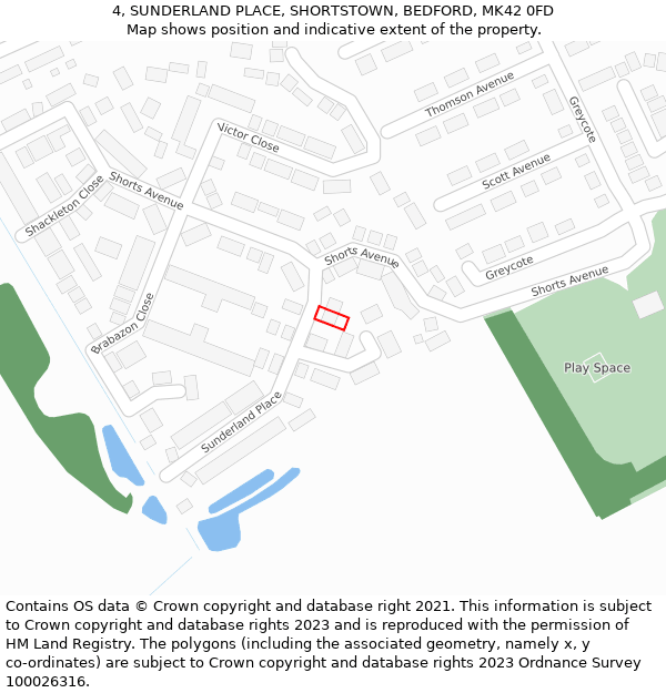 4, SUNDERLAND PLACE, SHORTSTOWN, BEDFORD, MK42 0FD: Location map and indicative extent of plot