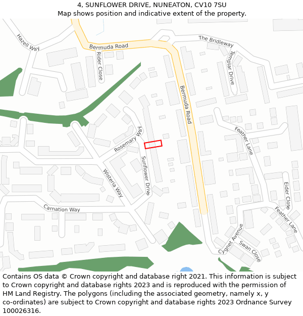 4, SUNFLOWER DRIVE, NUNEATON, CV10 7SU: Location map and indicative extent of plot