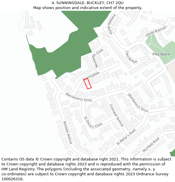 4, SUNNINGDALE, BUCKLEY, CH7 2QU: Location map and indicative extent of plot