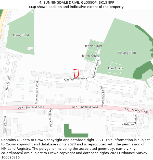 4, SUNNINGDALE DRIVE, GLOSSOP, SK13 8PF: Location map and indicative extent of plot