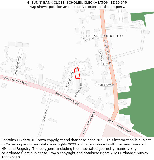 4, SUNNYBANK CLOSE, SCHOLES, CLECKHEATON, BD19 6PP: Location map and indicative extent of plot